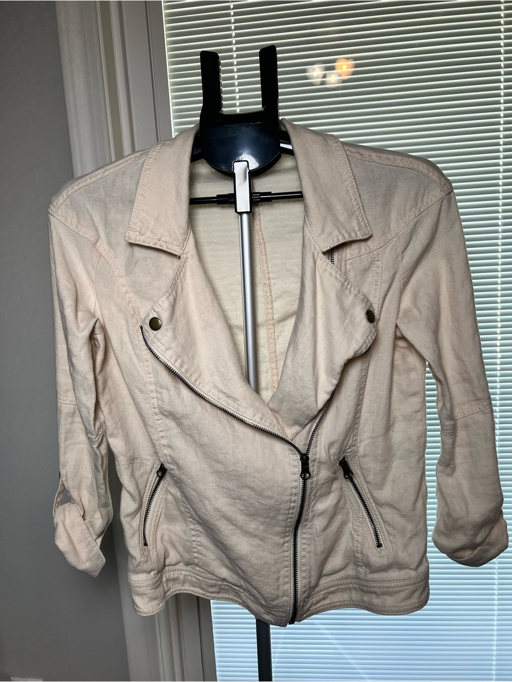 BAR III Womens Cream Moto Jacket - Lightweight Asymmetrical Zip
